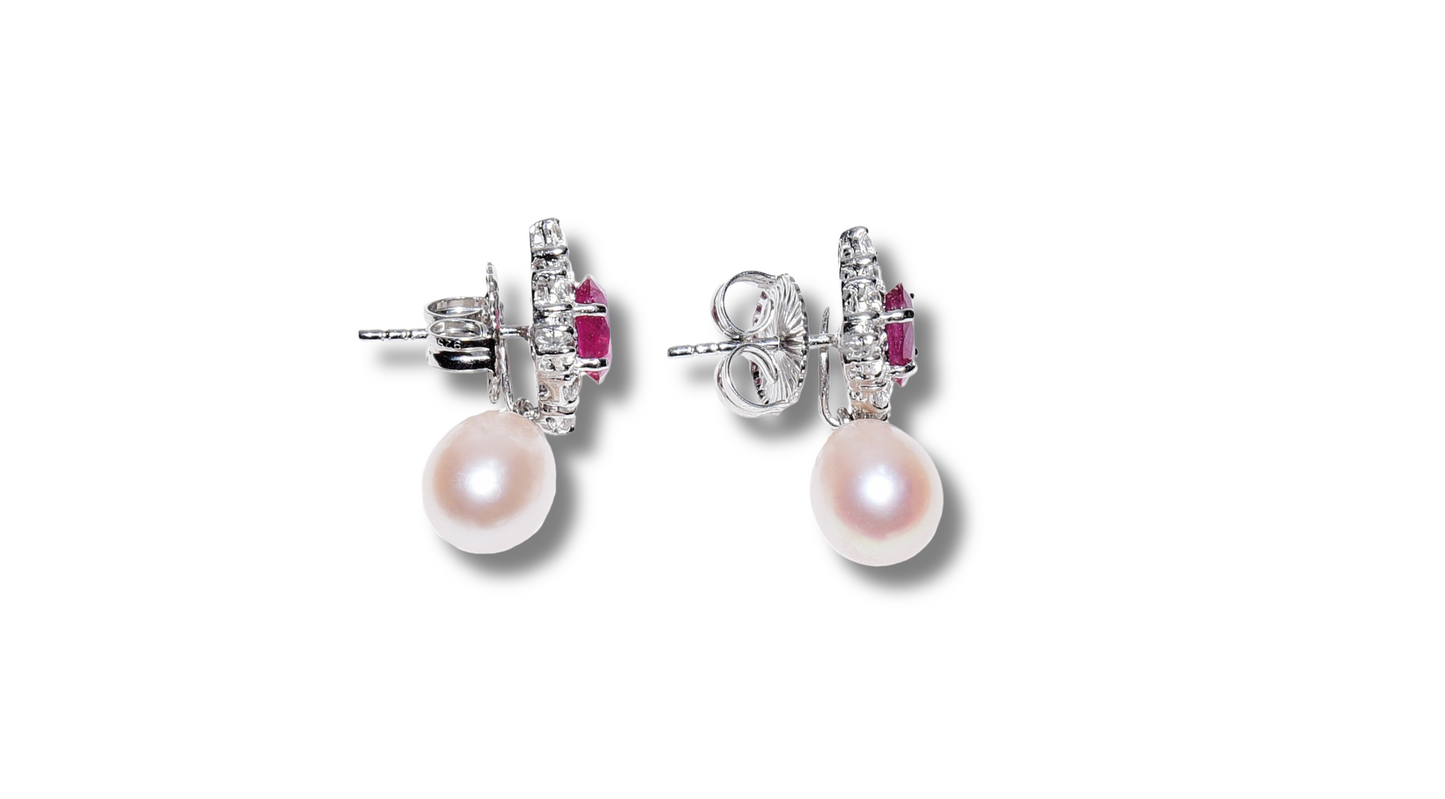 Yaqoot Must Have: Rubies, White Topaz and Pearls Earings.