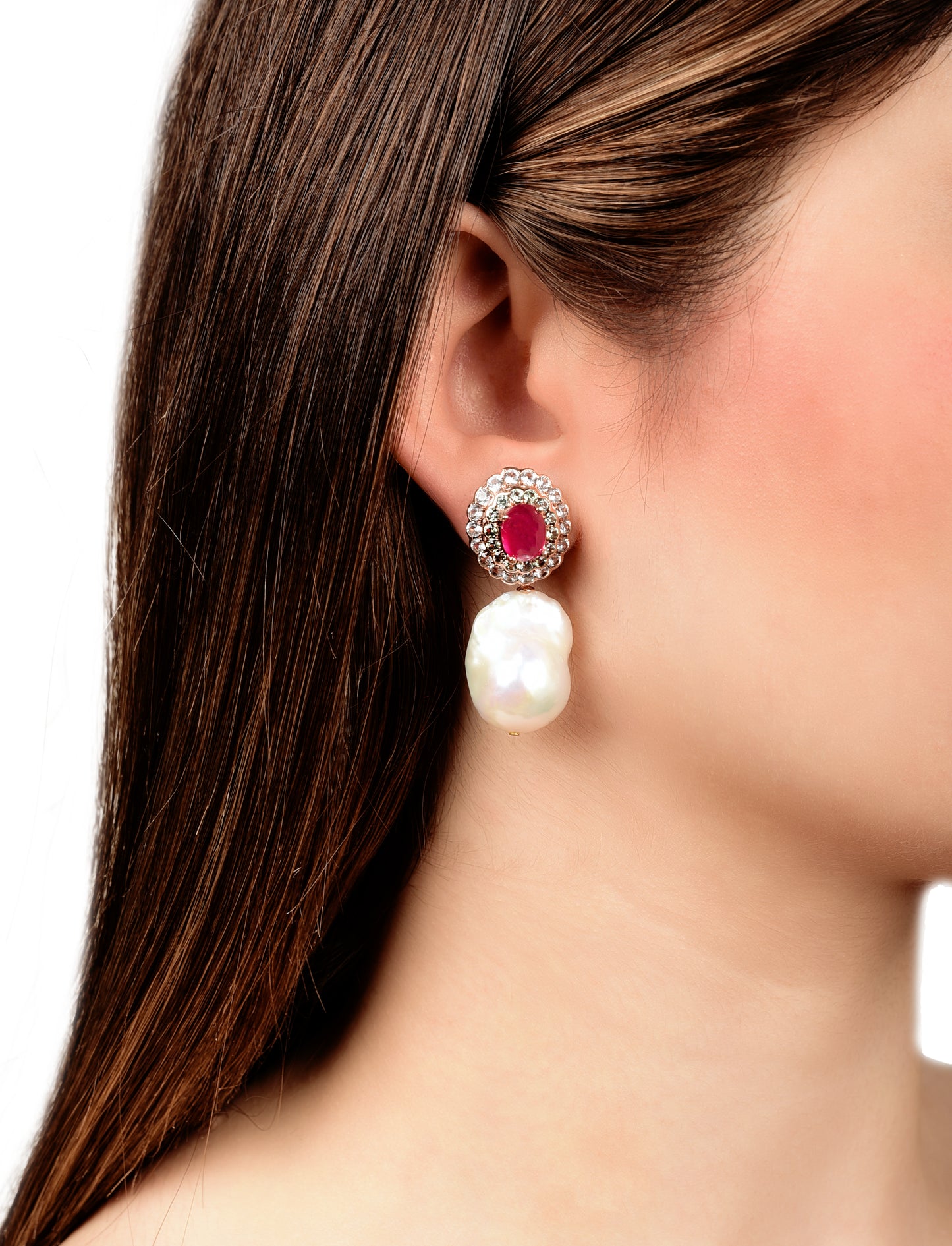 Sultana Rubies, Green Sapphires Earrings.