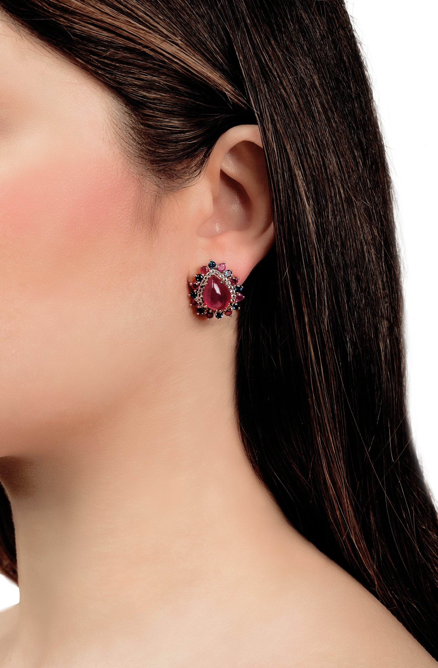 Oriental Queen Rubies, Sapphires, and Pearl Earrings.