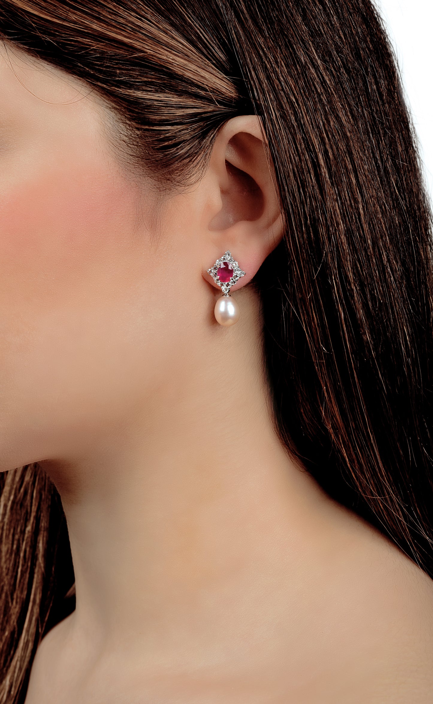 Yaqoot Must Have: Rubies, White Topaz and Pearls Earings.
