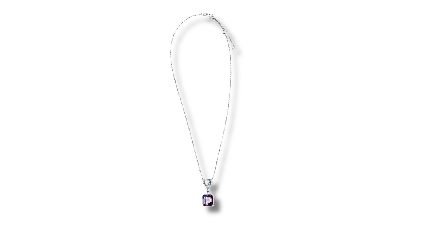 18K Amethyst White Saphire Pendant - White Gold.