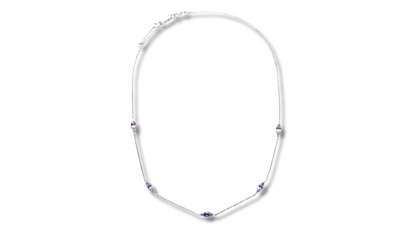 18K Fancy Multi Color Saphire Necklace - White Gold.