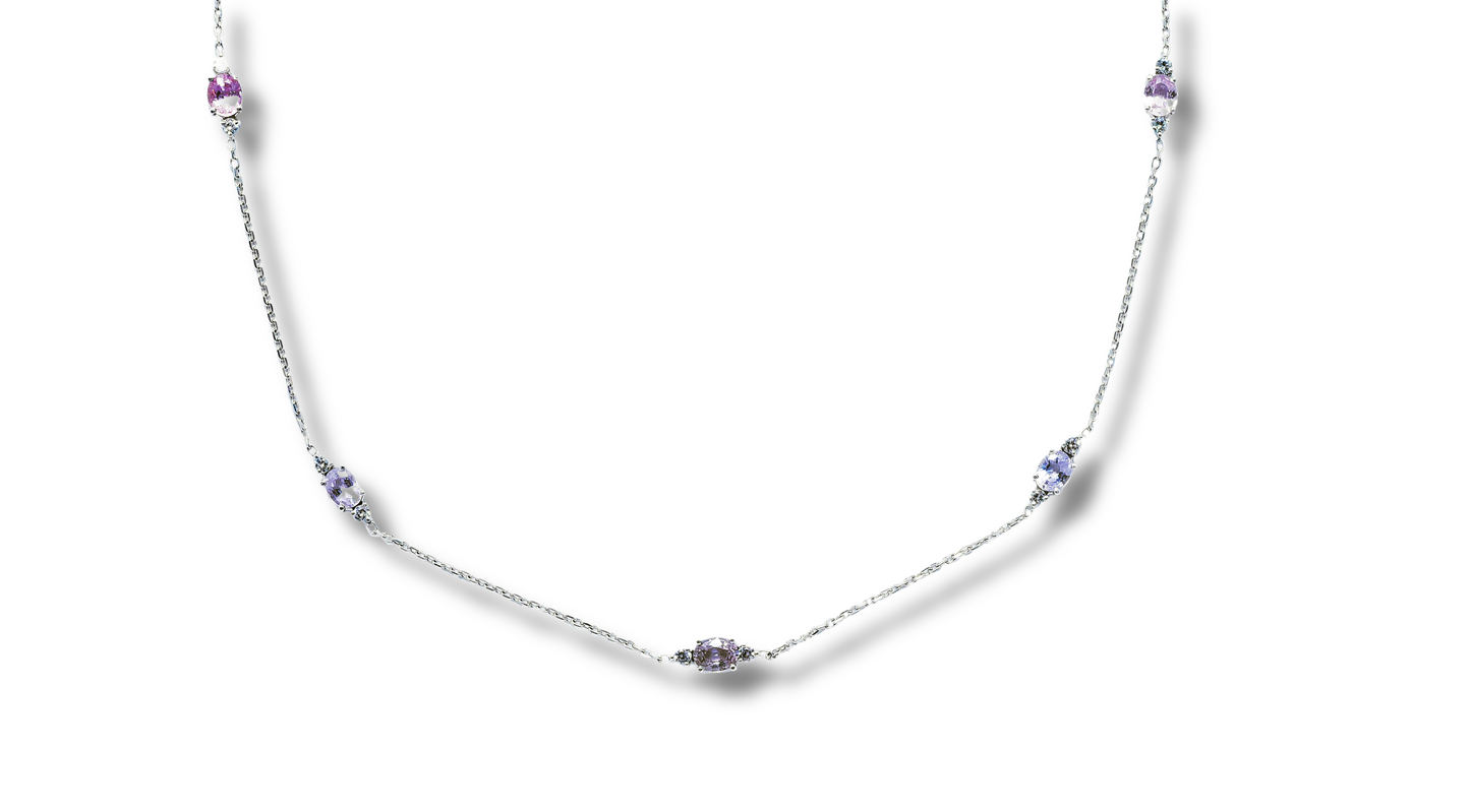 18K Fancy Multi Color Saphire Necklace - White Gold.