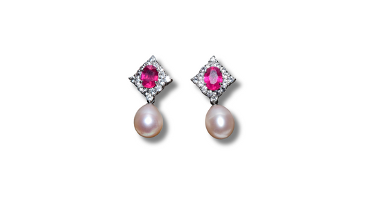 Yaqoot Must Have: Rubies, White Topaz and Pearls Earings.