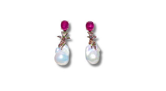 Flower Garden Rubies, Sapphires and Pearls Earrings.