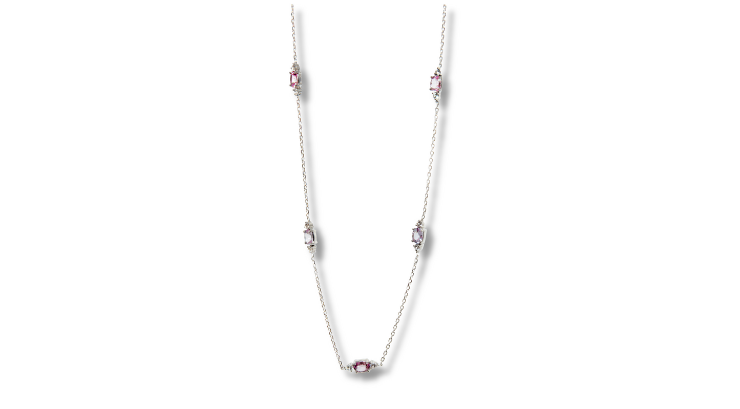 18K Fancy Multi Color Saphire Necklace - White Gold